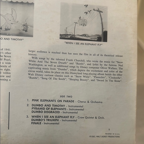 Walt Disney’s Dumbo – Original Motion Picture Soundtrack LP (1959) - Picture 5 of 13